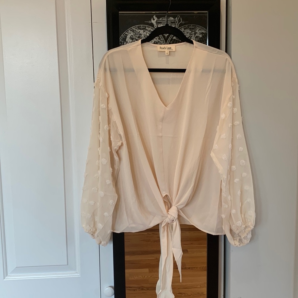 Peach Love California Cream Front Knot Top